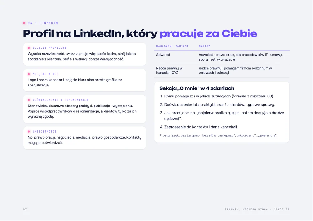 Strona ebooka o profilu LinkedIn